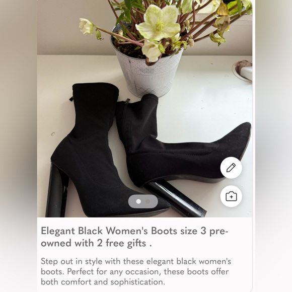 Elegant Black Women's Boots size 3 heels 4’inch pre- owned with 2 free gifts . - Picture 12 of 16